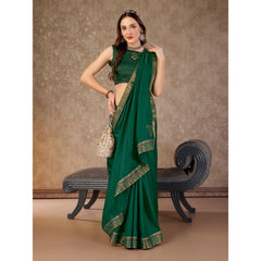 Generic Women's Vichitra Swiroshki Butta Saree With Unstitched Blouse (Green, 5-6 Mtrs)