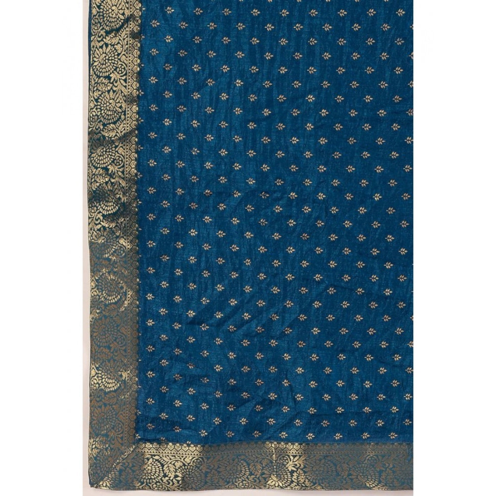 Generic Women's Vichitra Bandhani Saree With Unstitched Blouse (Blue, 5-6 Mtrs)