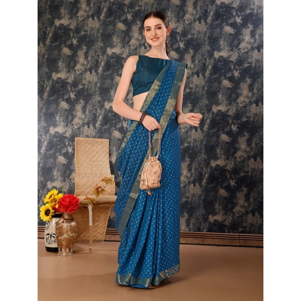 Generic Women's Vichitra Bandhani Saree With Unstitched Blouse (Blue, 5-6 Mtrs)