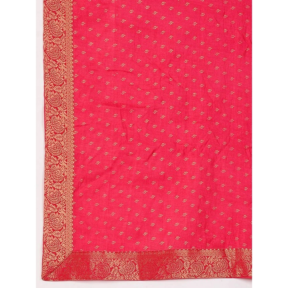 Generic Women's Vichitra Bandhani Saree With Unstitched Blouse (Pink, 5-6 Mtrs)