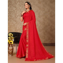 Generic Women's Vichitra Bandhani Saree With Unstitched Blouse (Red, 5-6 Mtrs)