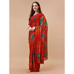 Generic Women's Georgette Floral Printed Saree With Unstitched Blouse (Maroon, 5-6 Mtrs)