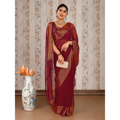 Generic Women's Chiffon Fabric Plain Saree With Unstitched Blouse (Maroon, 5-6 Mtrs)