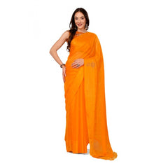 Generic Women's Chiffon Fabric Plain Saree With Unstitched Blouse (Yellow, 5-6 Mtrs)