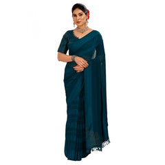 Generic Women's Chiffon Fabric Line Saree With Unstitched Blouse (Blue, 5-6 Mtrs)