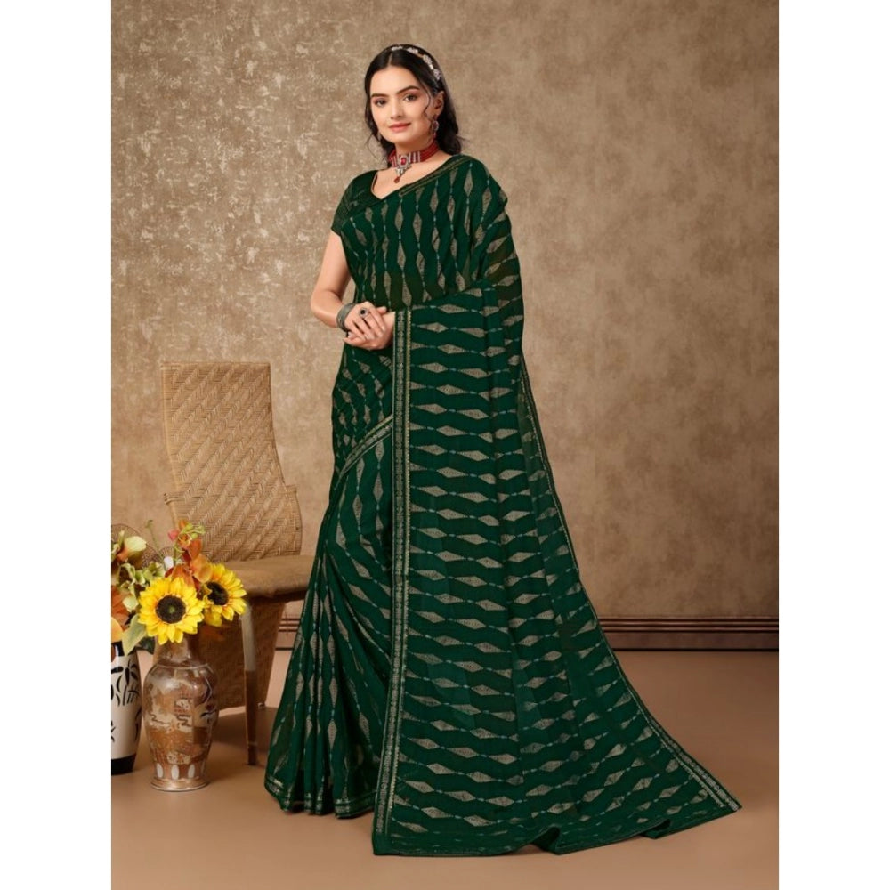 Generic Women's Zomto Laheriya Saree With Unstitched Blouse (Green, 5-6 Mtrs)