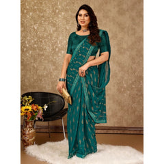 Generic Women's Zomto Laheriya Saree With Unstitched Blouse (Teal Blue, 5-6 Mtrs)