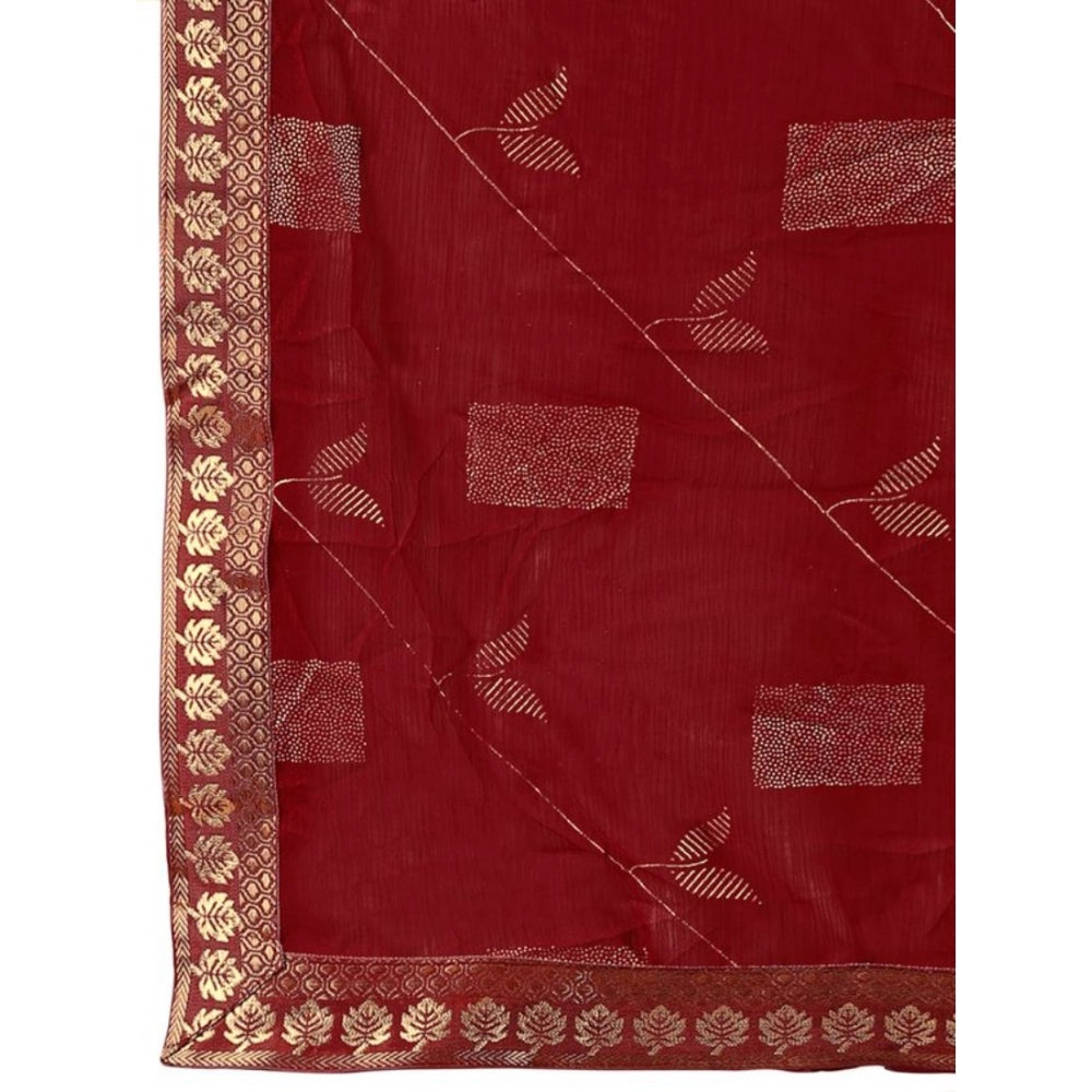 Generic Women's Zomto Patta Chiffon Saree With Unstitched Blouse (Maroon, 5-6 Mtrs)