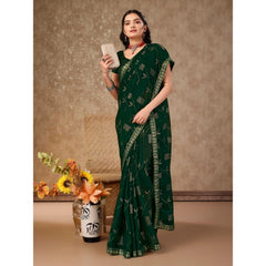 Generic Women's Zomto Patta Chiffon Saree With Unstitched Blouse (Green, 5-6 Mtrs)