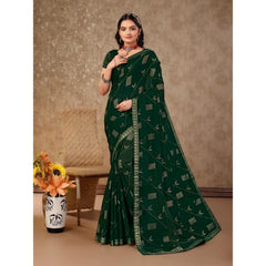 Generic Women's Zomto Patta Chiffon Saree With Unstitched Blouse (Green, 5-6 Mtrs)