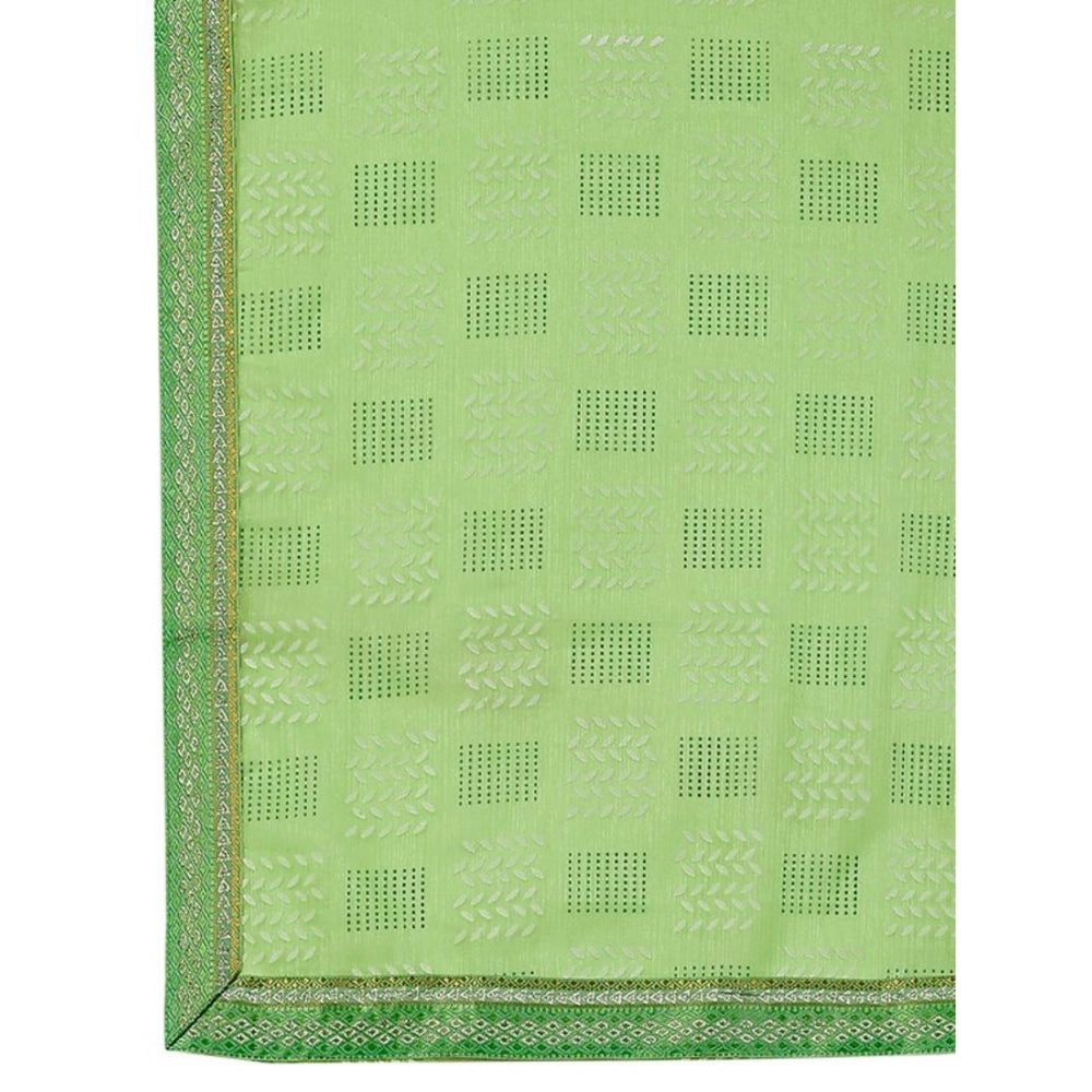 Generic Women's Zomto Cheked Saree With Unstitched Blouse (Green, 5-6 Mtrs)