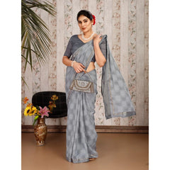 Generic Women's Zomto Cheked Saree With Unstitched Blouse (Grey, 5-6 Mtrs)