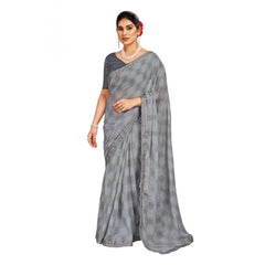 Generic Women's Zomto Cheked Saree With Unstitched Blouse (Grey, 5-6 Mtrs)