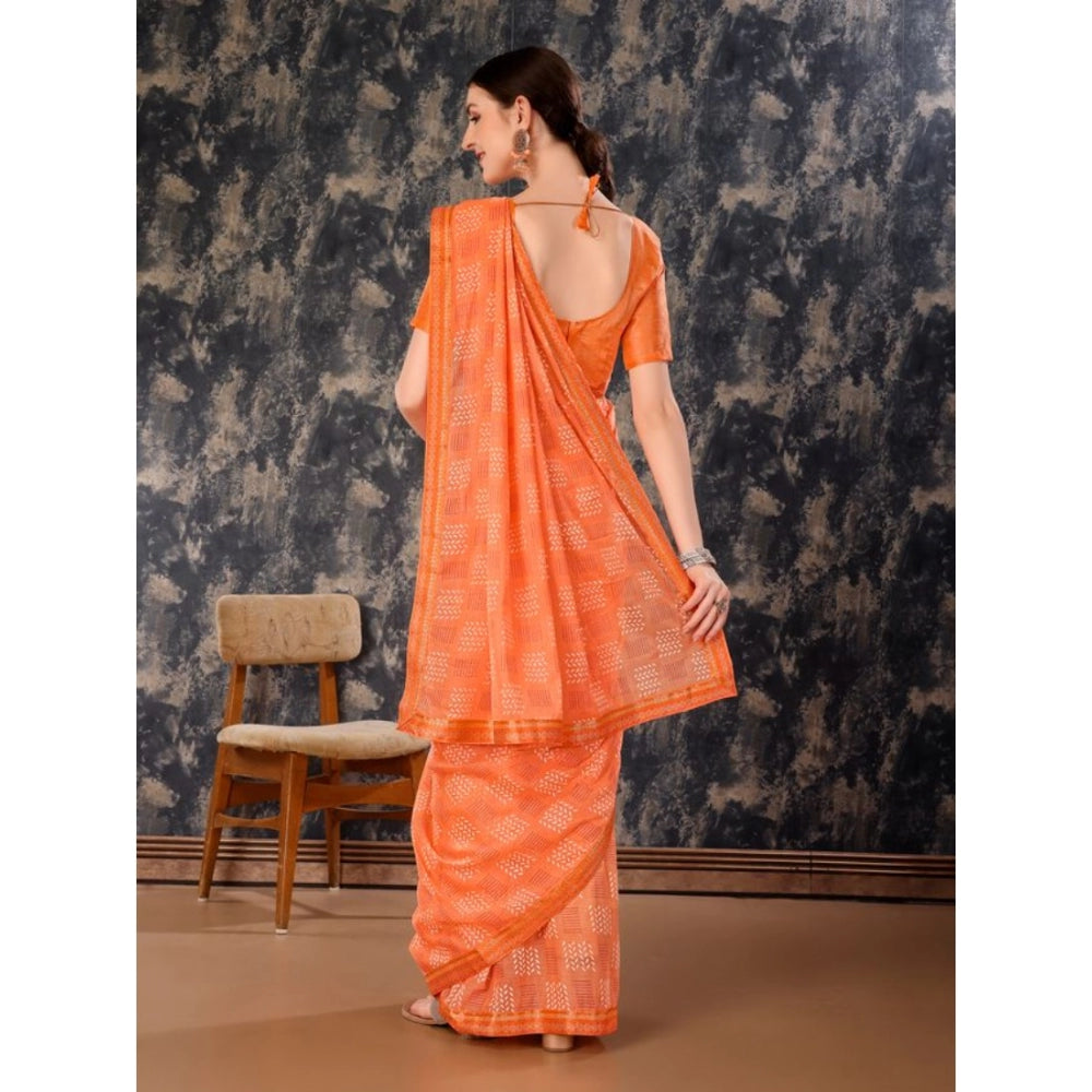 Generic Women's Zomto Cheked Saree With Unstitched Blouse (Peach, 5-6 Mtrs)