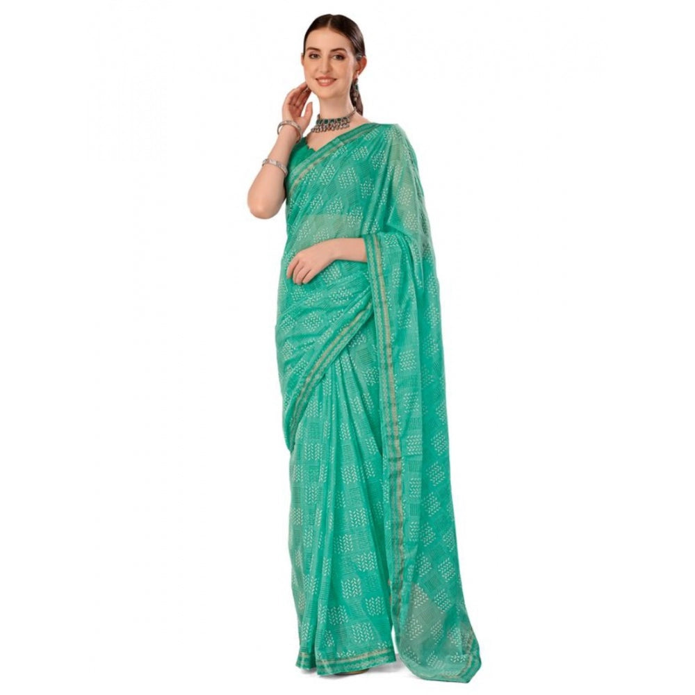 Generic Women's Zomto Cheked Saree With Unstitched Blouse (Rama Green, 5-6 Mtrs)