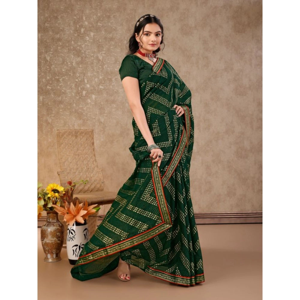 Generic Women's Zomto Zig Zag Saree With Unstitched Blouse (Green, 5-6 Mtrs)