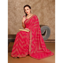 Generic Women's Zomto Zig Zag Saree With Unstitched Blouse (Pink, 5-6 Mtrs)