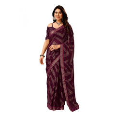 Generic Women's Zomto Zig Zag Saree With Unstitched Blouse (Wine, 5-6 Mtrs)