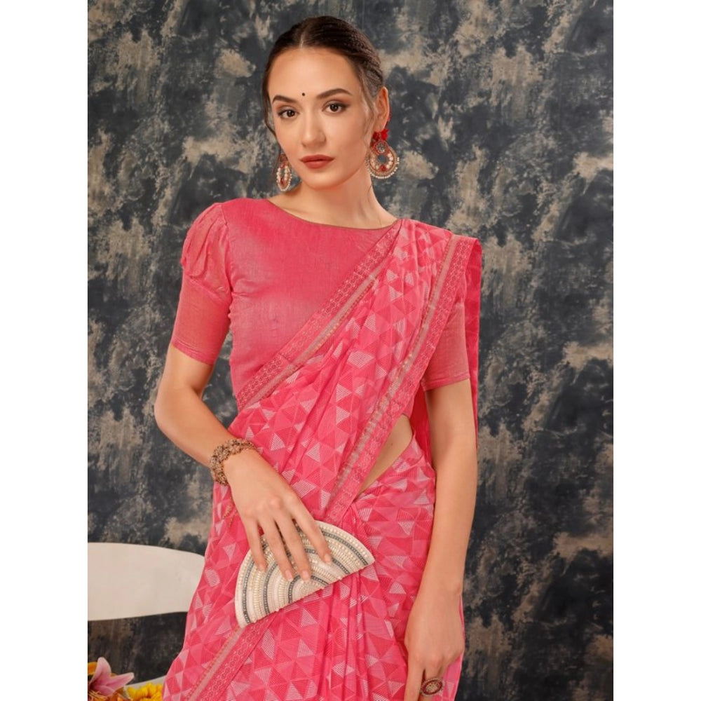 Generic Women's Zomto Printed Saree With Unstitched Blouse (Dark Pink, 5-6 Mtrs)