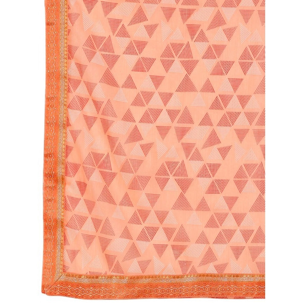 Generic Women's Zomto Printed Saree With Unstitched Blouse (Peach, 5-6 Mtrs)