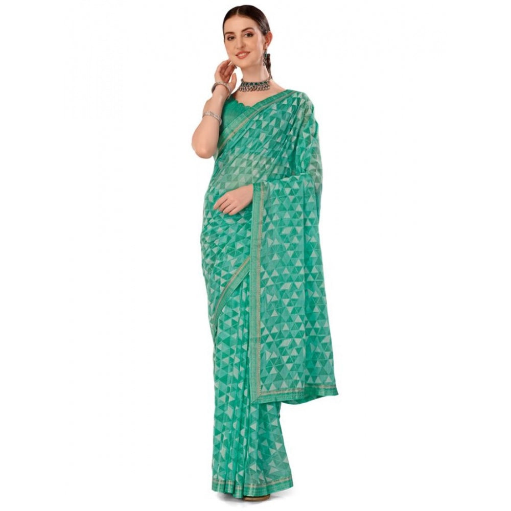 Generic Women's Zomto Printed Saree With Unstitched Blouse (Turquies Green, 5-6 Mtrs)