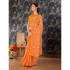 Generic Women's Zomto Printed Saree With Unstitched Blouse (Light Orange, 5-6 Mtrs)