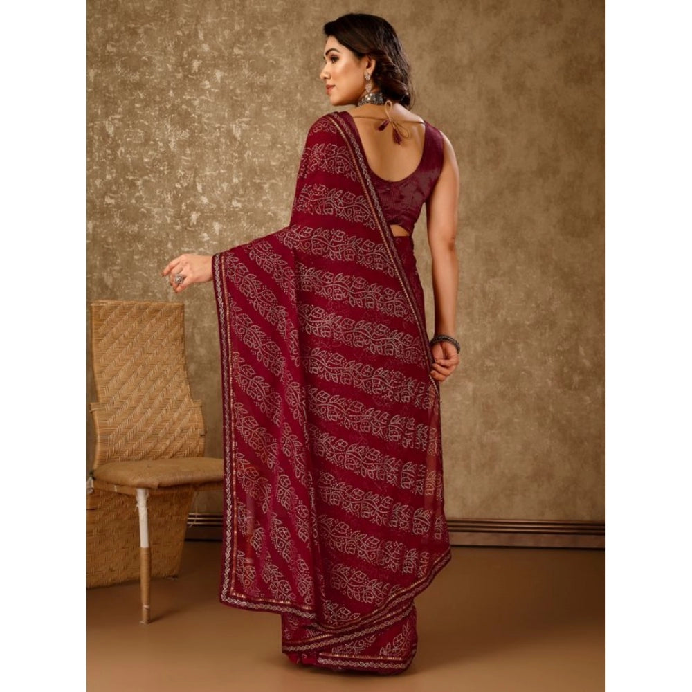 Generic Women's Zomto Bandhani Saree With Unstitched Blouse (Maroon, 5-6 Mtrs)