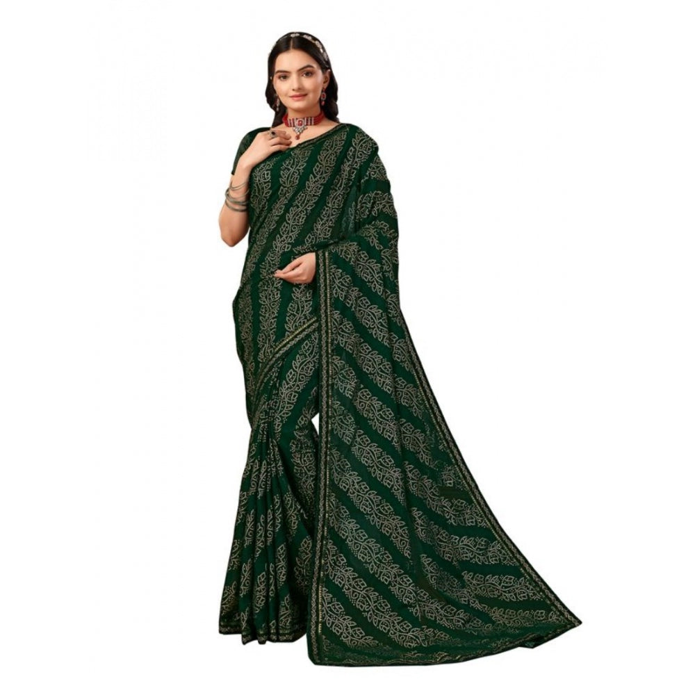 Generic Women's Zomto Bandhani Saree With Unstitched Blouse (Green, 5-6 Mtrs)