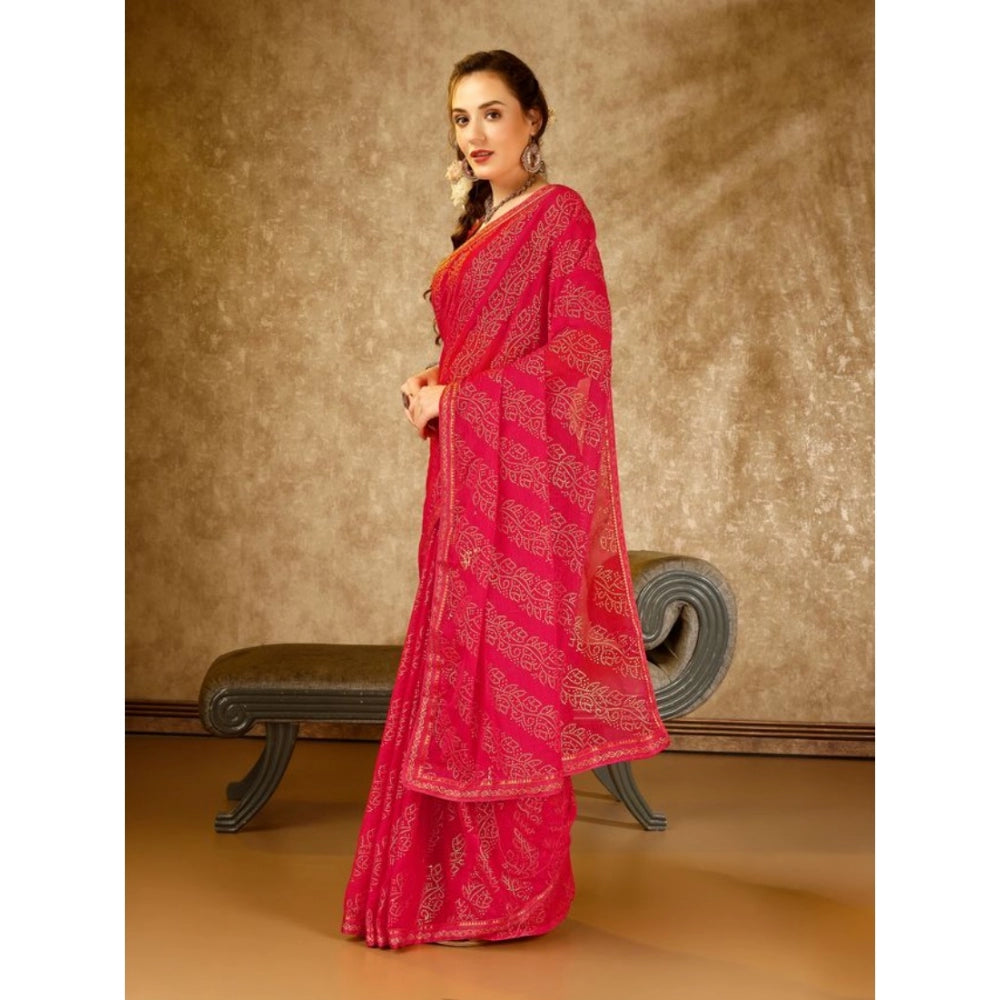 Generic Women's Zomto Bandhani Saree With Unstitched Blouse (Pink, 5-6 Mtrs)