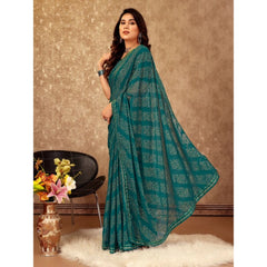 Generic Women's Zomto Bandhani Saree With Unstitched Blouse (Teal Blue, 5-6 Mtrs)