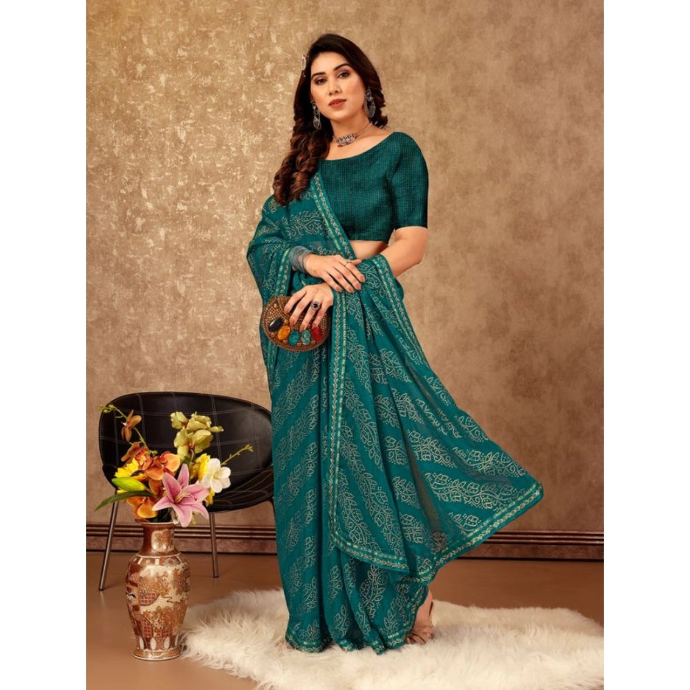 Generic Women's Zomto Bandhani Saree With Unstitched Blouse (Teal Blue, 5-6 Mtrs)