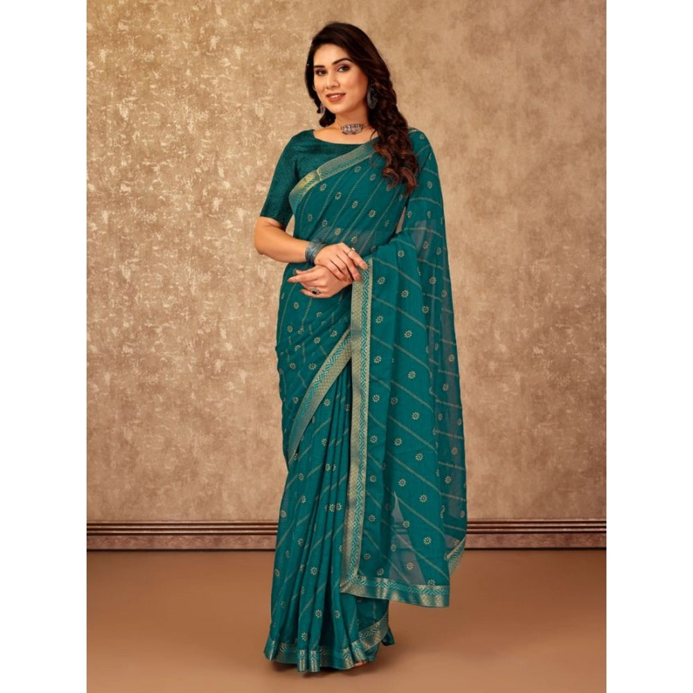 Generic Women's Zomto Bandhani Saree With Unstitched Blouse (Teal Blue, 5-6 Mtrs)