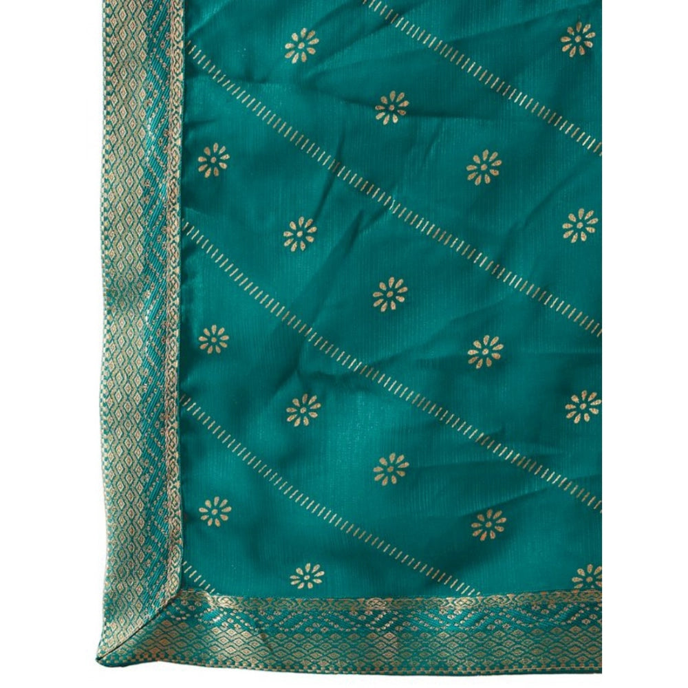 Generic Women's Zomto Bandhani Saree With Unstitched Blouse (Teal Blue, 5-6 Mtrs)