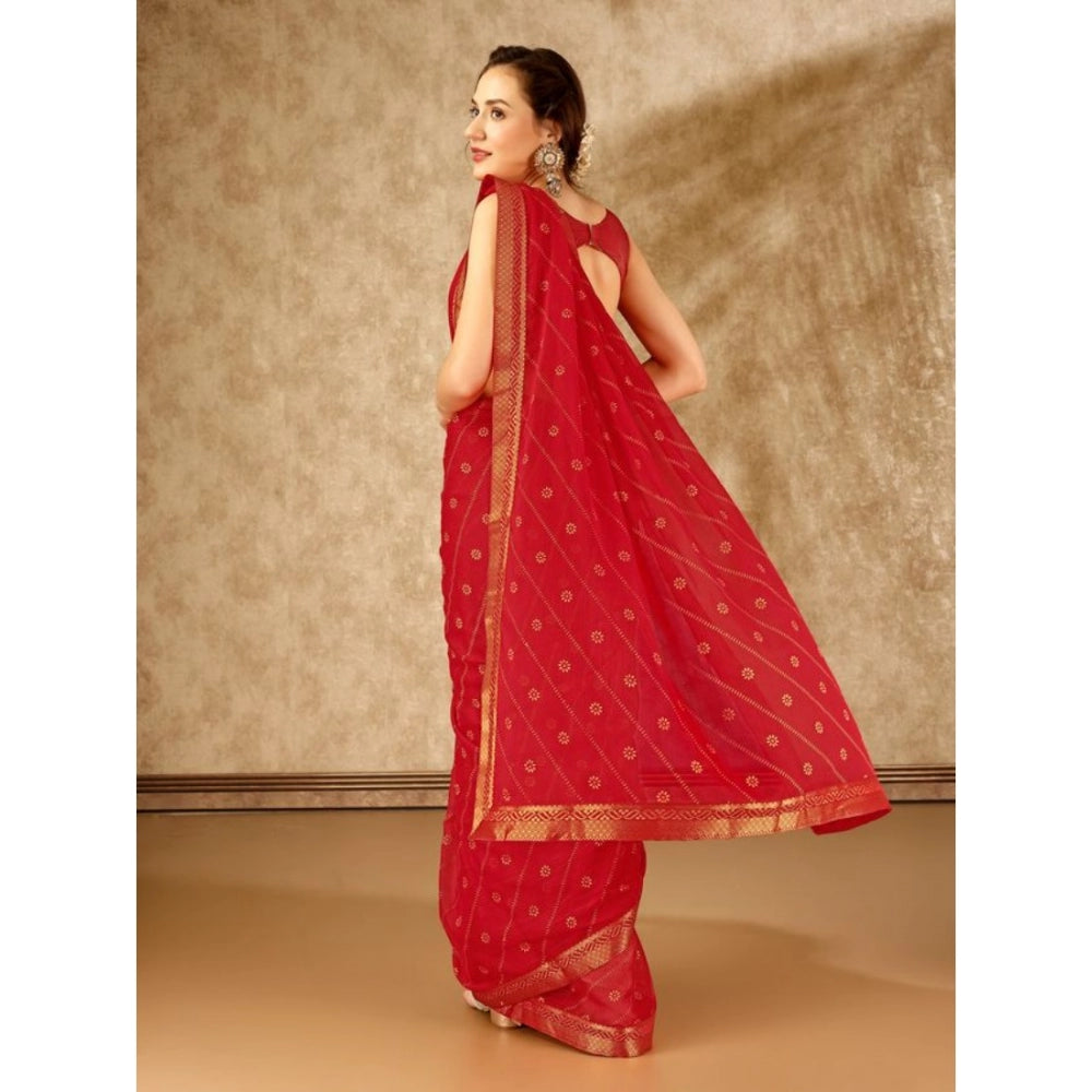 Generic Women's Zomto Bandhani Saree With Unstitched Blouse (Red, 5-6 Mtrs)