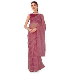 Generic Women's Linen Line Saree With Unstitched Blouse (Purple, 5-6 Mtrs)