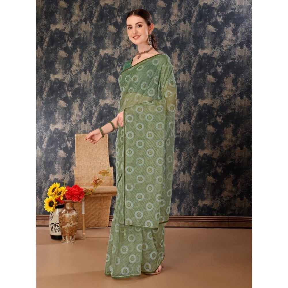 Generic Women's Linen Gola Printed Saree With Unstitched Blouse (Green, 5-6 Mtrs)