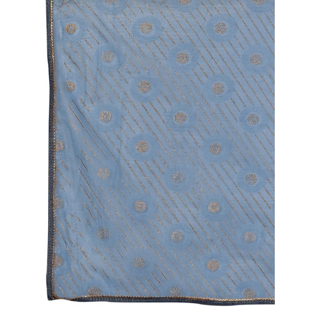 Generic Women's Linen Gola Printed Saree With Unstitched Blouse (Blue, 5-6 Mtrs)