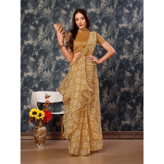 Generic Women's Linen Gola Printed Saree With Unstitched Blouse (Beige, 5-6 Mtrs)