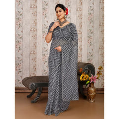 Generic Women's Linen Zig Zag Saree With Unstitched Blouse (Grey, 5-6 Mtrs)