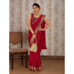 Generic Women's Vichitra Plain Saree With Unstitched Blouse (Maroon, 5-6 Mtrs)