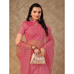 Generic Women's Linen Line Saree With Unstitched Blouse (Pink, 5-6 Mtrs)