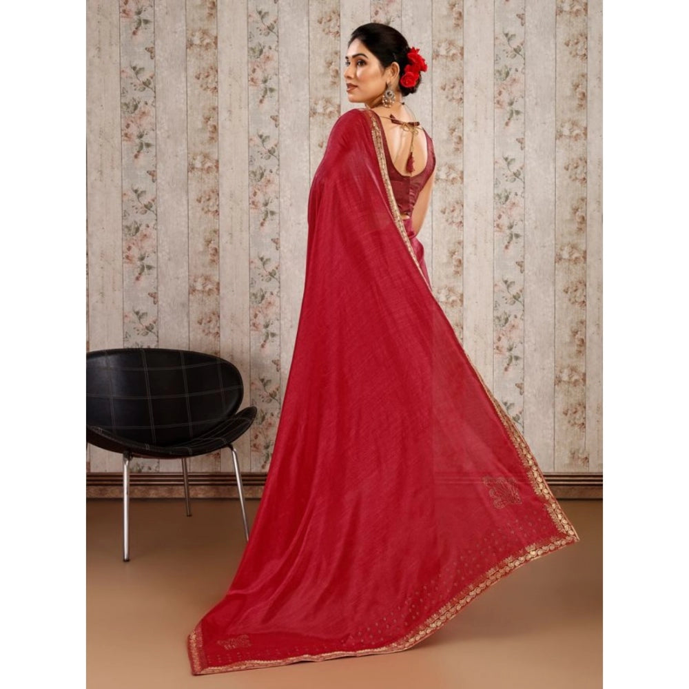 Generic Women's Vichitra Swiroshki Butta Saree With Unstitched Blouse (Maroon, 5-6 Mtrs)