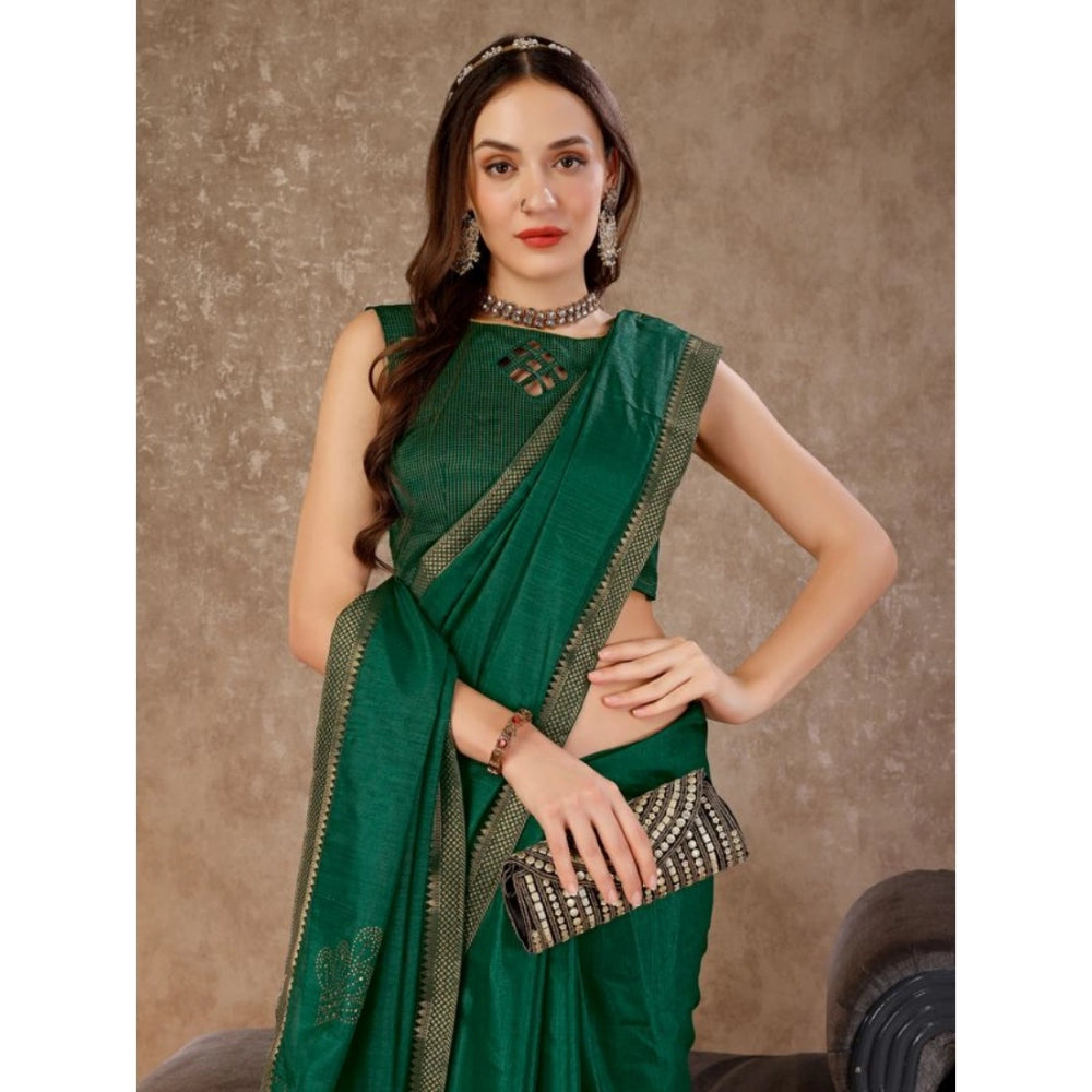 Generic Women's Vichitra Swiroshki Butta Saree With Unstitched Blouse (Green, 5-6 Mtrs)