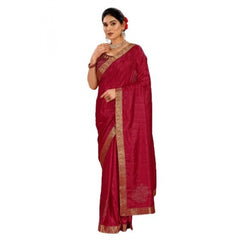 Generic Women's Vichitra Swiroshki Butta Saree With Unstitched Blouse (Maroon, 5-6 Mtrs)