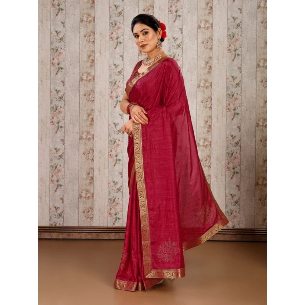 Generic Women's Vichitra Swiroshki Butta Saree With Unstitched Blouse (Maroon, 5-6 Mtrs)