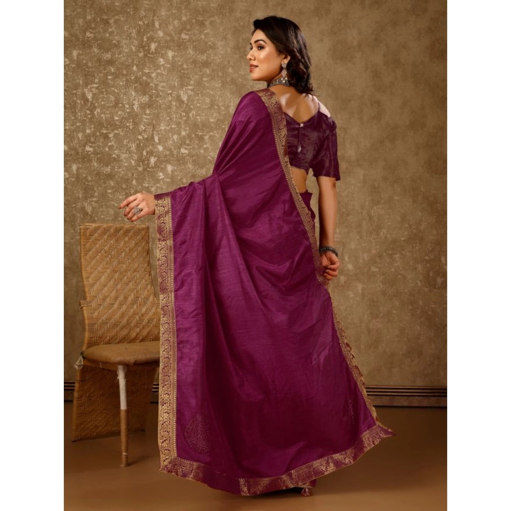 Generic Women's Vichitra Swiroshki Butta Saree With Unstitched Blouse (Wine, 5-6 Mtrs)