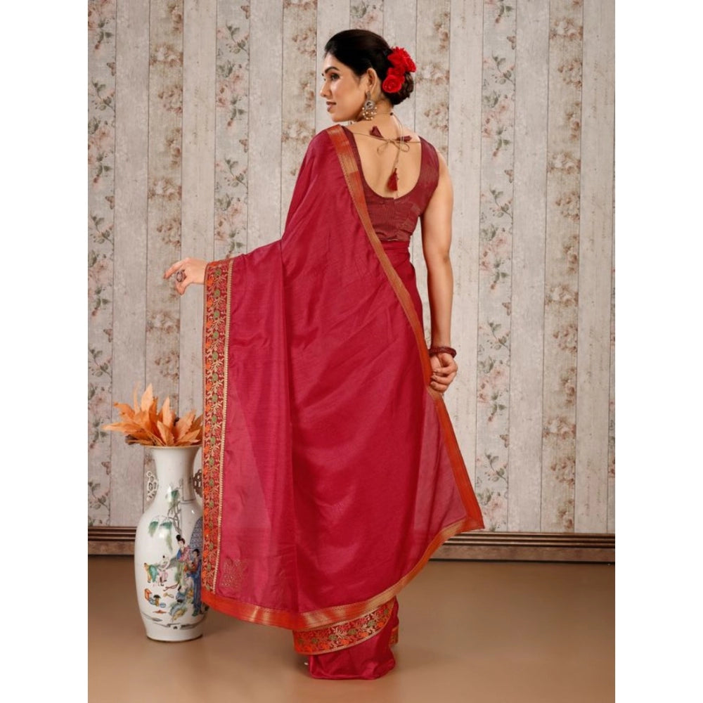 Generic Women's Vichitra Swiroshki Butta Saree With Unstitched Blouse (Maroon, 5-6 Mtrs)