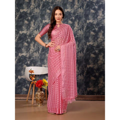 Generic Women's Chiffon Fabric Line Saree With Unstitched Blouse (Pink, 5-6 Mtrs)