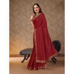 Generic Women's Vichitra Bandhani Saree With Unstitched Blouse (Maroon, 5-6 Mtrs)