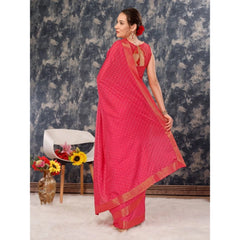 Generic Women's Vichitra Bandhani Saree With Unstitched Blouse (Pink, 5-6 Mtrs)